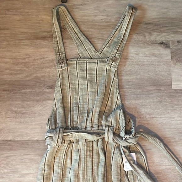 $128 NWT FREE PEOPLE ONE BALLAST STRIPED BELTED OVERALL JUMPSUIT MOSS Sz S - Picture 2 of 11